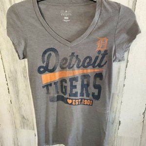 Women's Detroit Tigers MLB Gray V-Neck Short Sleev